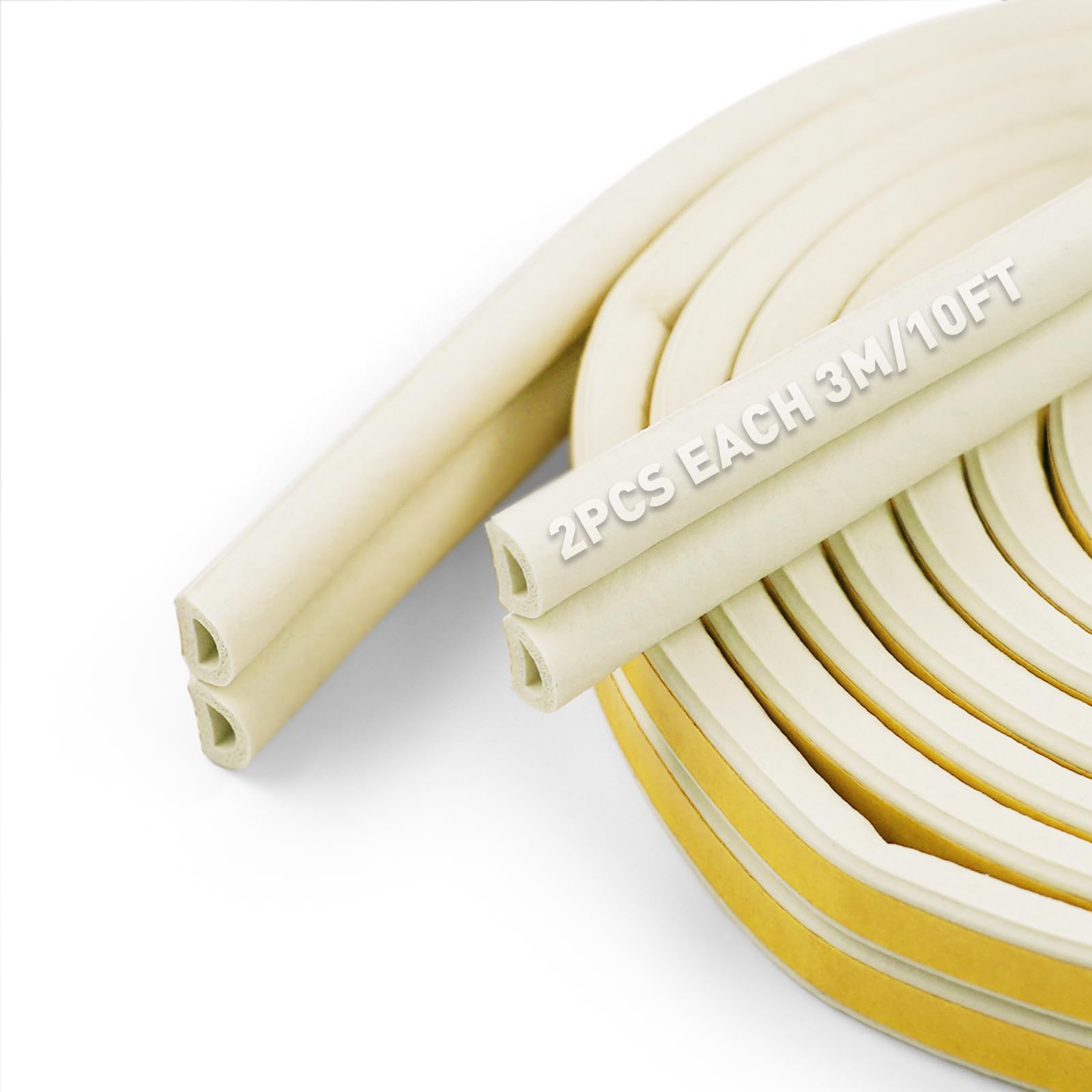 BIGTEETH D-Shape Rubber Door Seal Strip, 6M Draft Excluder for Doors & Windows, Self-Adhesive Weather Stripping Soundproof Windproof for 3.5-5.5mm Gaps, White
