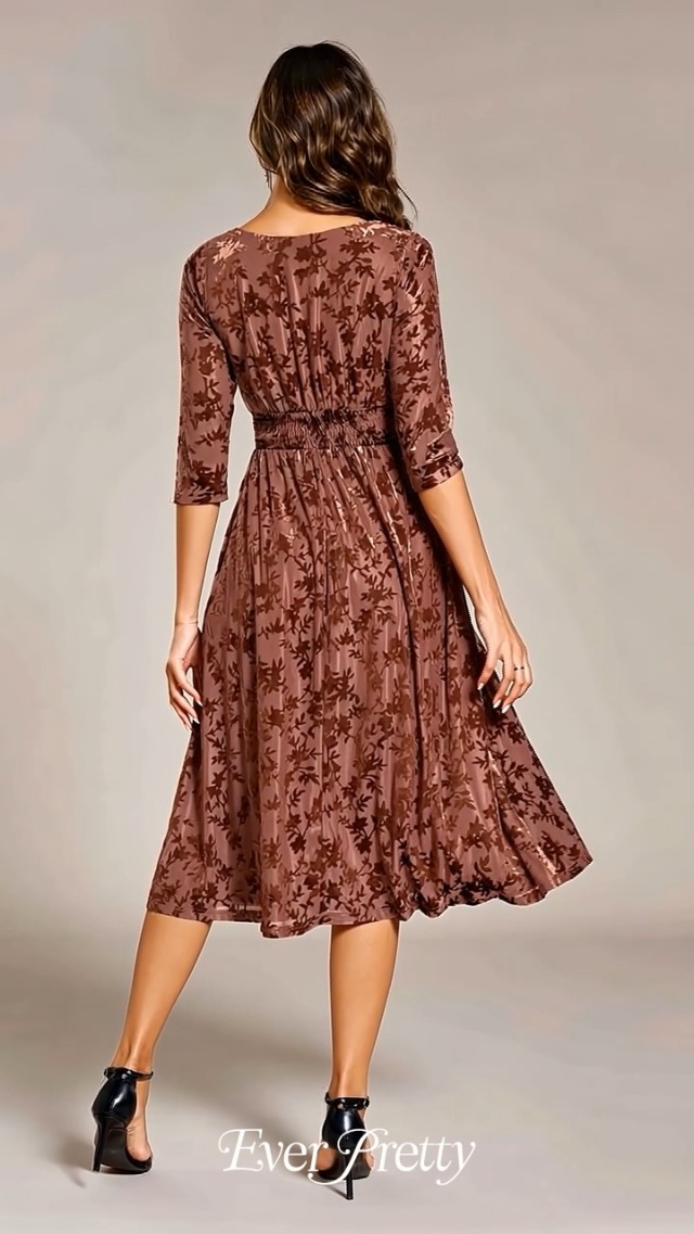 Ever-Pretty Abito Da Cerimonia In Velluto A Maniche Lunghe - Vestito Midi Invernale Con Vita Elasticizzata, Colore (a Scelta), Taglie UE, EG02311