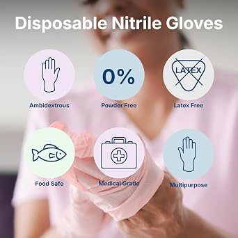ABENA Pink Disposable Nitrile Gloves, Medium, Pack of 100