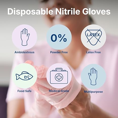 ABENA Pink Disposable Nitrile Gloves, Medium, Pack of 100