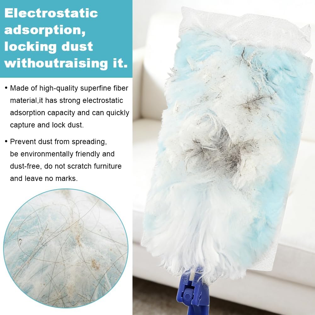 30 Count Duster Refills Kit for Swiffer Duster, Single-Sided Electrostatic Duster with 2 Handles + 2 Mini Crevice Brush, Dusters Refills Replacement for Cleaning Home, Blinds, Fans (Color:Blue)