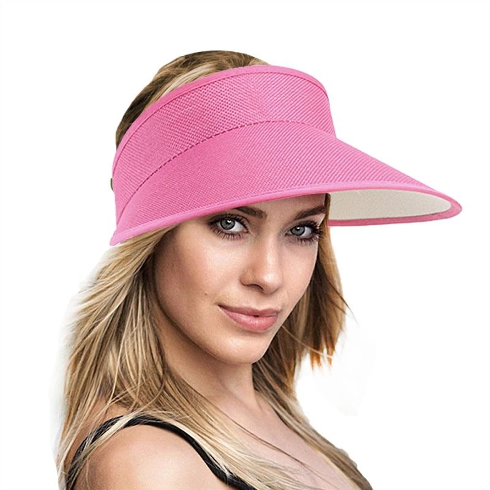 Sonnenhut, Sonnenblenden für Damen, Kunstleinen-Hüte für Damen, Sport-Visier-Damenhüte (Farbe: Buff, Größe: verstellbar) (Hot Pink, Einheitsgröße)