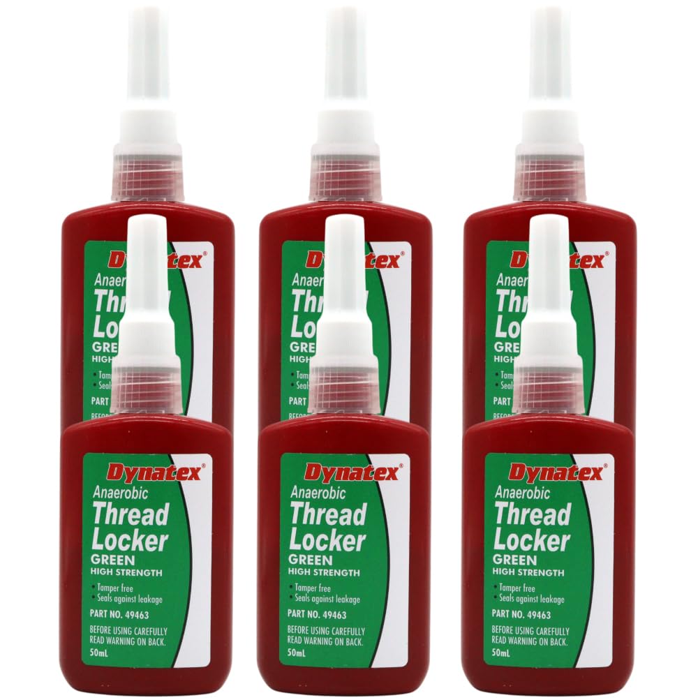 Dynatex Green High Strength Threadlocker 1.70 oz Bottle - Wicking Anaerobic, Medium-High Strength, Heat Corrosion Vibration Resistant (6-Pack)