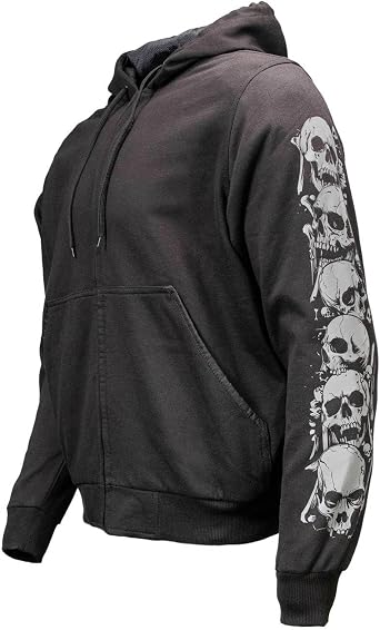 Milwaukee Leather Mens Bare Bones Black Reflective Skull CE Armored Riding Hoodie, Shoulder and Elbow Armor - MPM1797