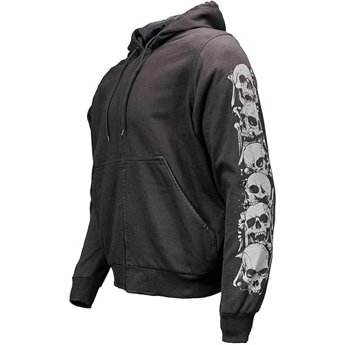 Milwaukee Leather Men's Bare Bones Black Reflective Skull CE Armored Riding Hoodie, Shoulder and Elbow Armor - MPM1797