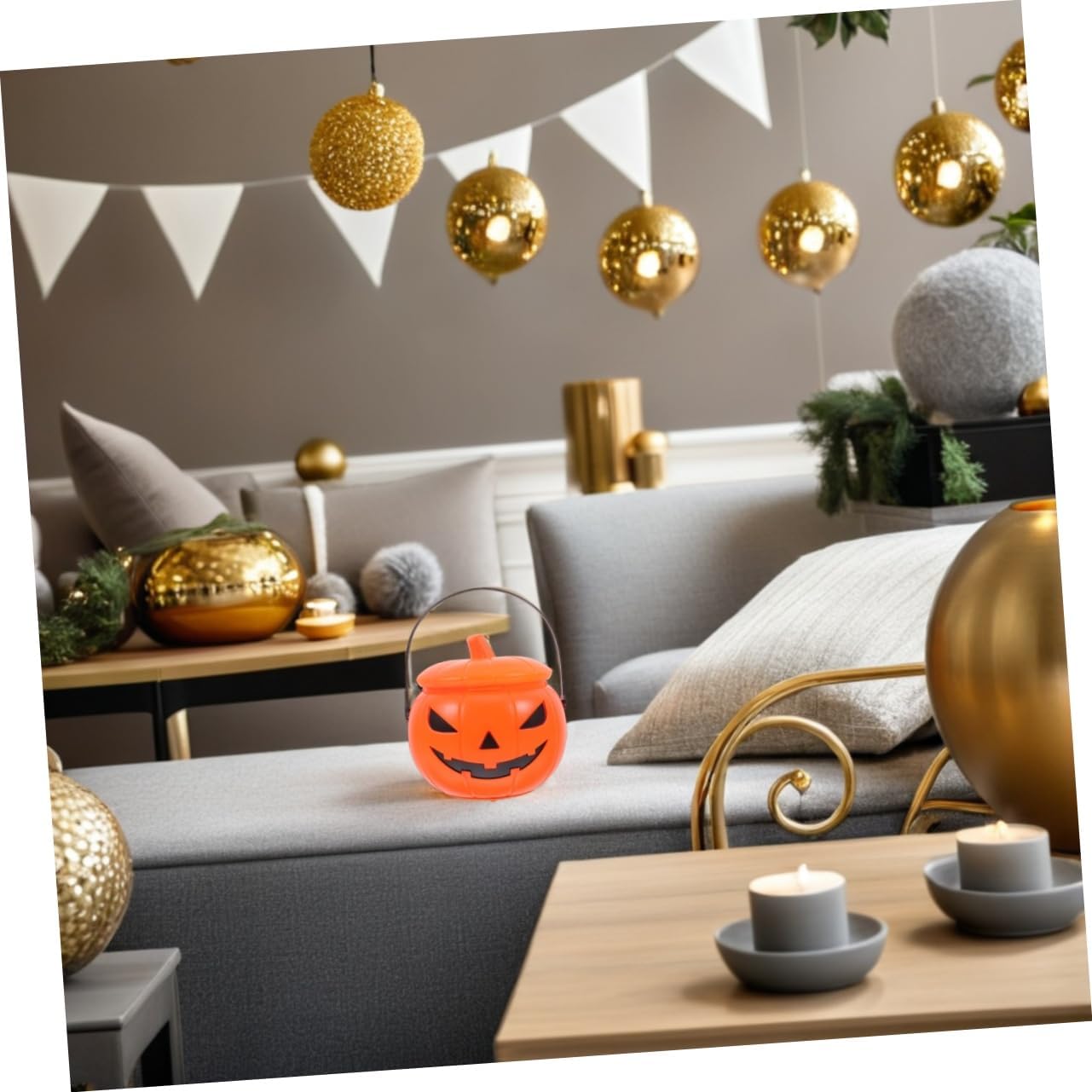 Halloween Season Pumpkin Candy Bucket Light Sound Plastic Handle Kids