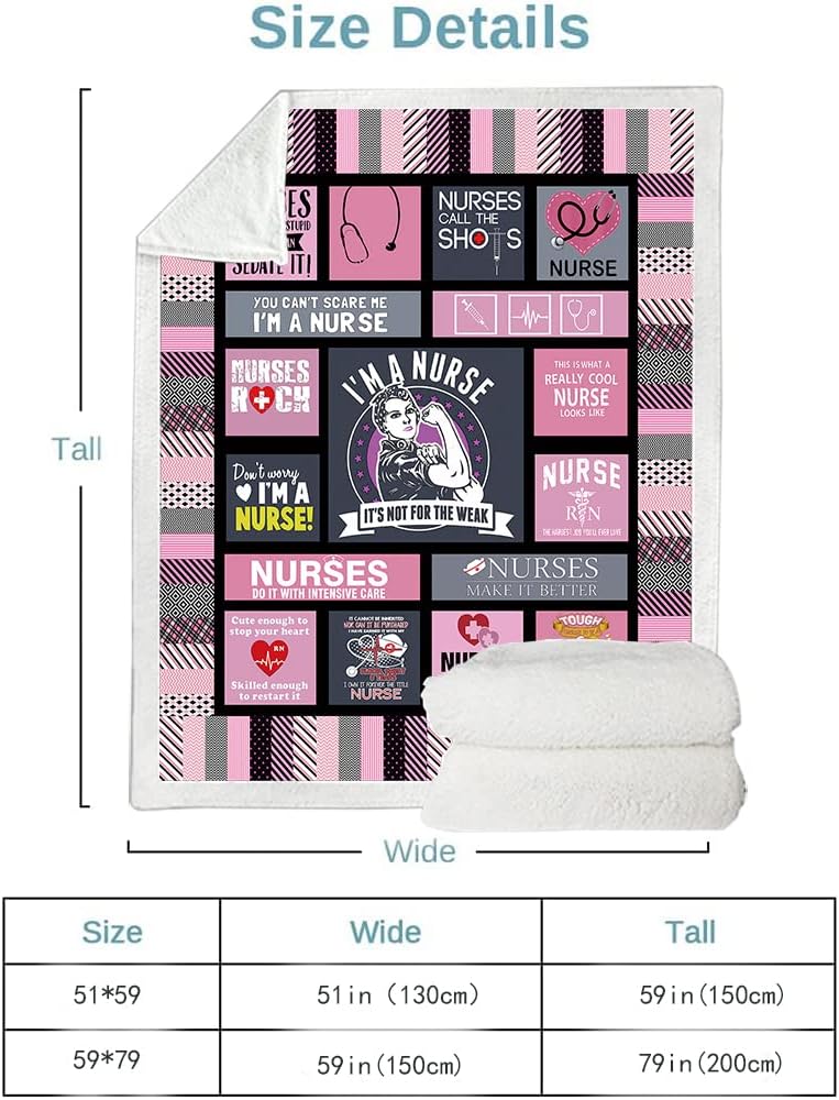 Ultra Soft Nurse Blanket Microfiber Plush Sherpa Blanket Gifts for Women Nurses Warm Cozy Fuzzy Throw Blanket for Bed and Couch(Nurse-1,(59'' x 79''))