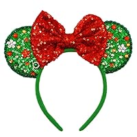 Vista 10 de Diademas de orejas de ratón de Navidad, diademas de lazo de Navidad para mujeres y niñas, bandas para el pelo de cuerno de alce con lazo verde
