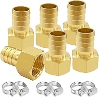 Vista 10 de 6 piezas de accesorios de púas de manguera de latón de 1/4" NPT hembra a 5/16" púas, conector adaptador incluye 6 abrazaderas de acero inoxidable