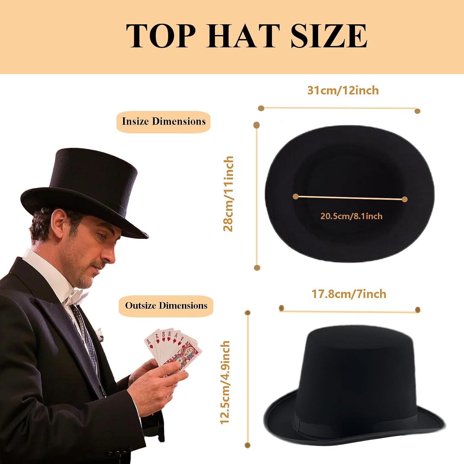 Top Hat for Men Women Adult, Magician Victorian Pilgrim Theatrical Clown Bowler Tailcoat, Cosplay Costume