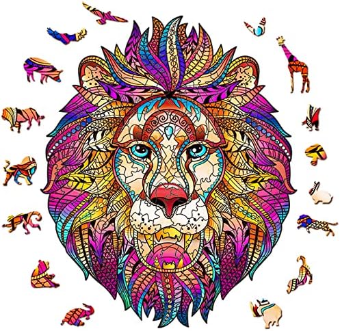 OSDUE Wooden Puzzle - 3D Colorful Lion Wooden Puzzle, 109 Piece Animal Shape Magic Wooden Puzzle, Small Size 16 * 19.5cm, Beautiful Gift Package, Unique Shape, Best Gift for Adults and Kids