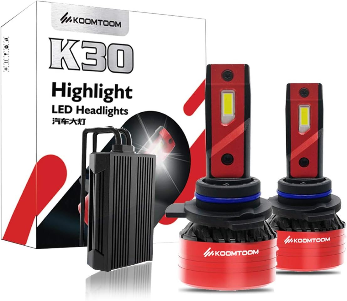 KOOMTOOM LED 9012 HIR2 Headlight Bulb Canbus Error Free 16000LM 90W Hi Lo 360 Adjuastable Beam Replacement Xenon Kit 6500K White