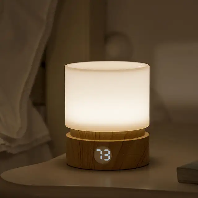 Smilodon Woodgrain Dimmable Timer Night Light - Mini LED Bedside Lamp