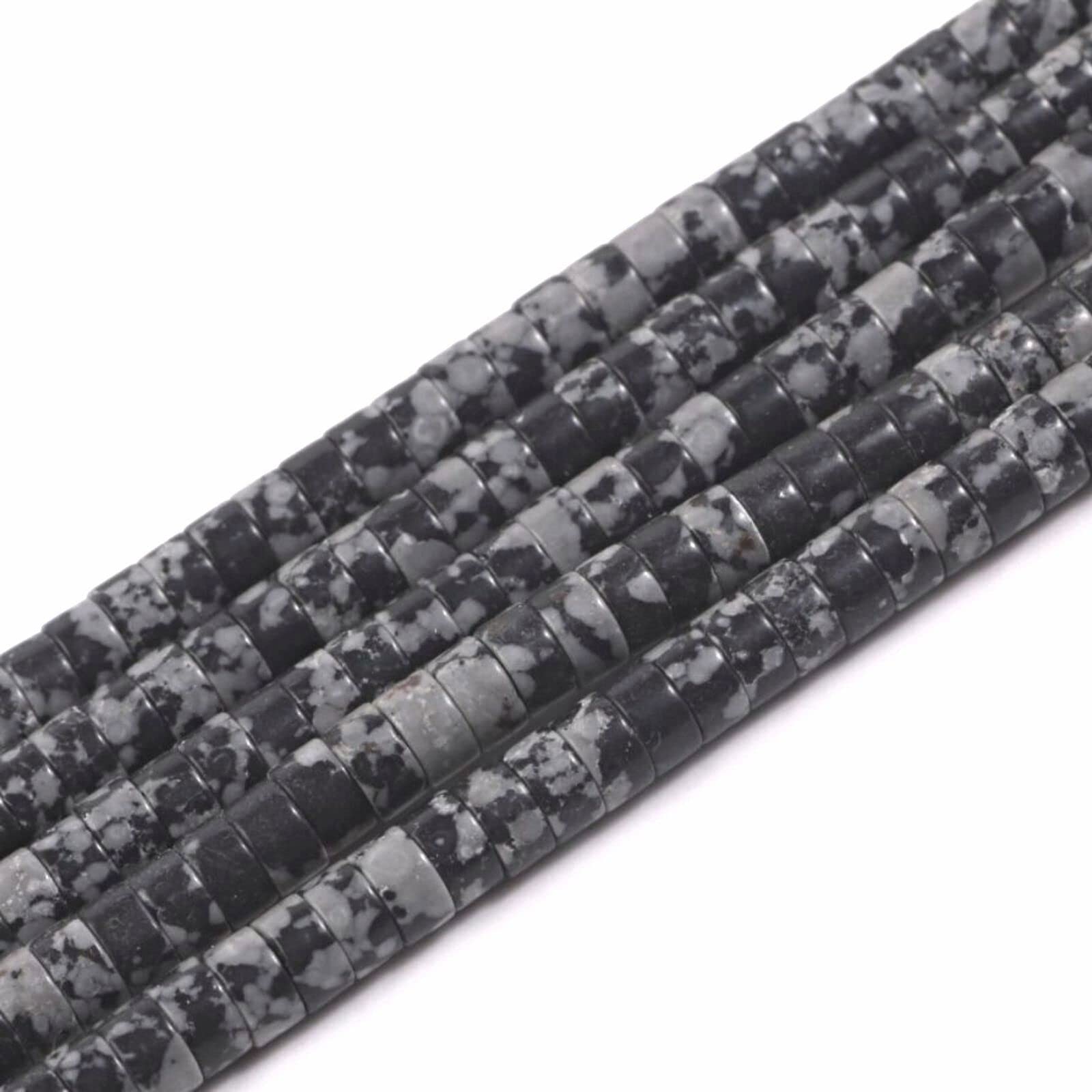 ACYUNLEI 1 Strand Natural Gemstone Heishi Beads, 4x2mm Loose Flat Round Undyed Cylinder Spacer Stone for Bracelet Earrings Jewelry Making, Snowflake