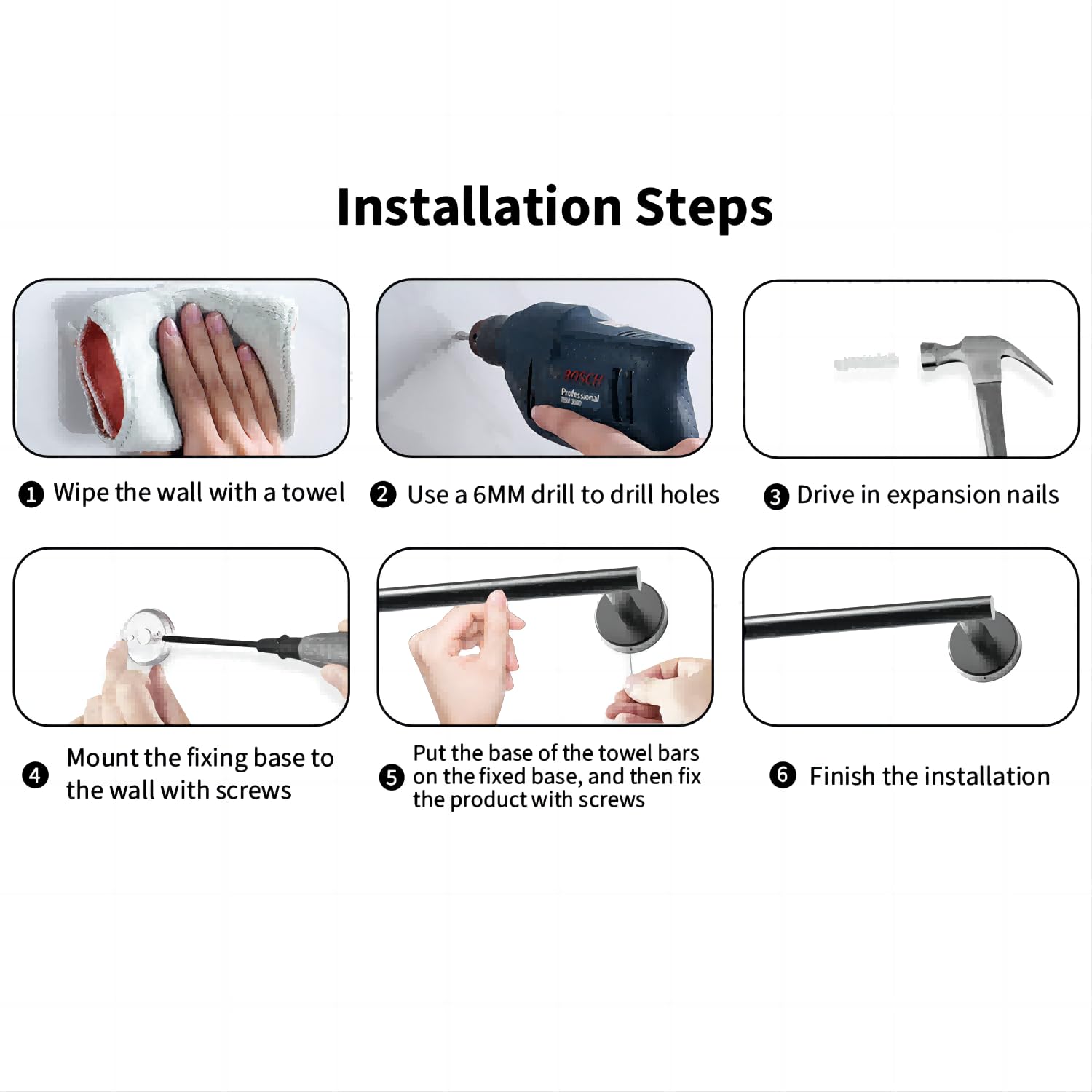 Set 10 Accesorios Baño Inoxidable Toalleros Portarrollos (Negro/Dorado) | Toalleros de Baño Juego de Accesorios,Toallero Barra+Portarrollos para Papel Higiénico+Toallero de Anilla+Gancho para Pared