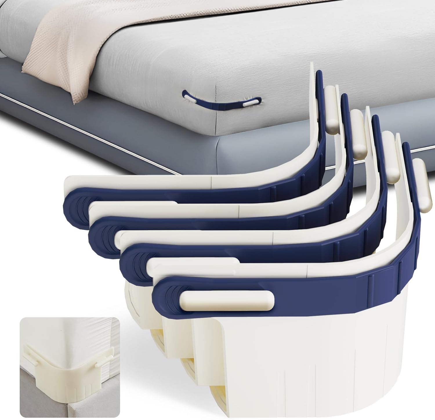 Sheet Holders for Fitted Sheets-4 Pack Heavy Duty ABS+Silicone Lock Straps, Keep Sheets Firm & Tight on Every Bed Size, No Slippage, Easy Install Bed Sheet Fasteners for King/Queen/Twin(Midnight Blue)