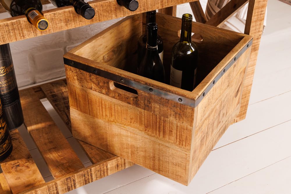 Riess Ambiente Industrial Barschrank Bodega 86cm Mangoholz Servierwagen mit Weinregal und Aufhängung