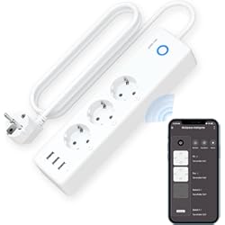 GHome Smart Regleta Inteligente WiFi con 3 Enchufes y 3 USB, Compatible con Alexa y Google Home, Regleta Alexa Programable con Función de Temporizador, Monitoreo de Consumo, P1-1, 1.5M, Blanco
