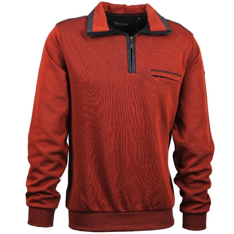 Sweat-shirt pour homme rouge brique Monte Carlo vêtement en coton col troyer zippé mi-saison