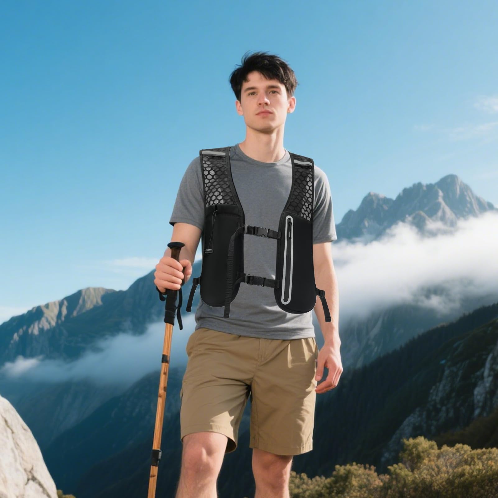 Chaleco de banda de rodadura – Bolsa de agua, paquete de carreras | Mochila ligera con bolsillos para botellas, correas reflectantes para trail jogging al aire libre, trekking, engranaje de
