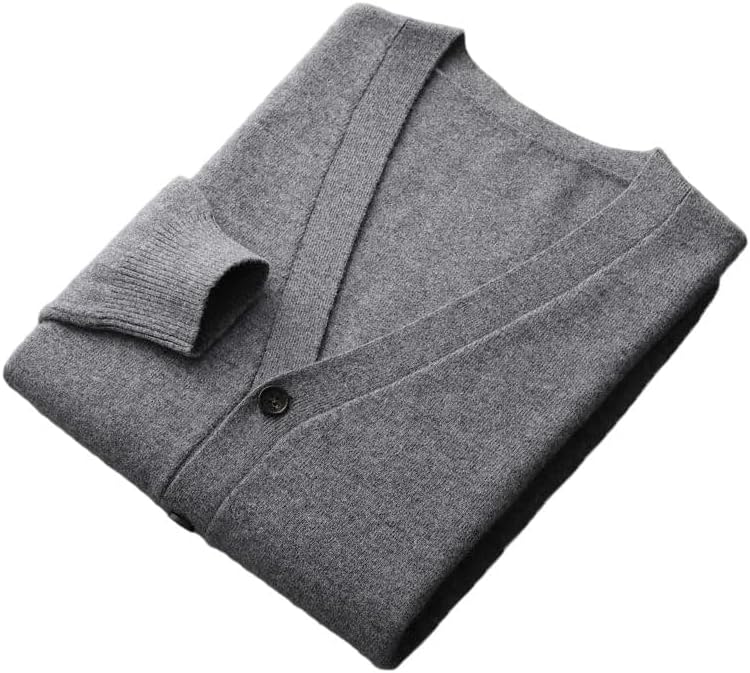 Men's Slim Fit Cardigan 100 Percent Solid Merino Wool Knitted Sweater Loose V-Neck Solid Color Casual Cardigan