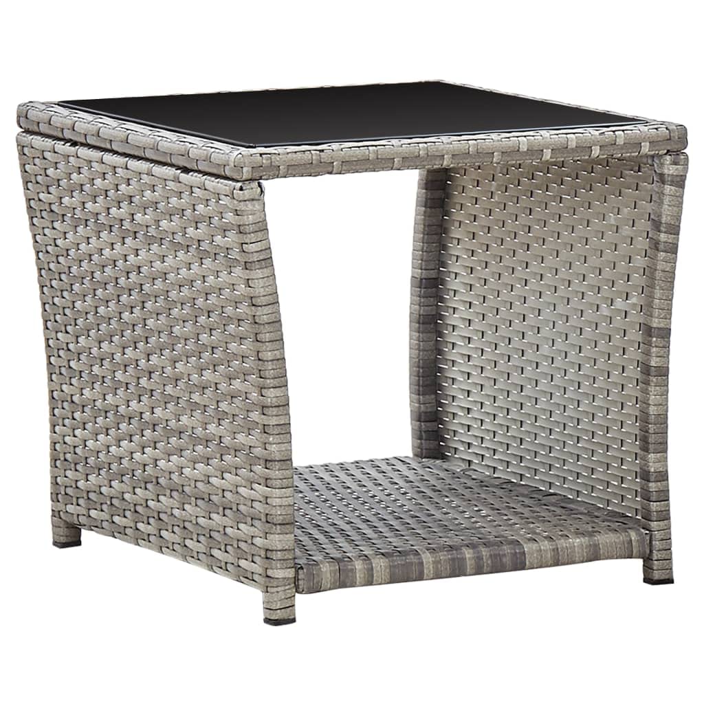 SXZenSpace Grey Garden Coffee Table 45x45x40 cm Poly Rattan Glass Top Outdoor Bistro Side with Lower Shelf for Patio Balcony Deck