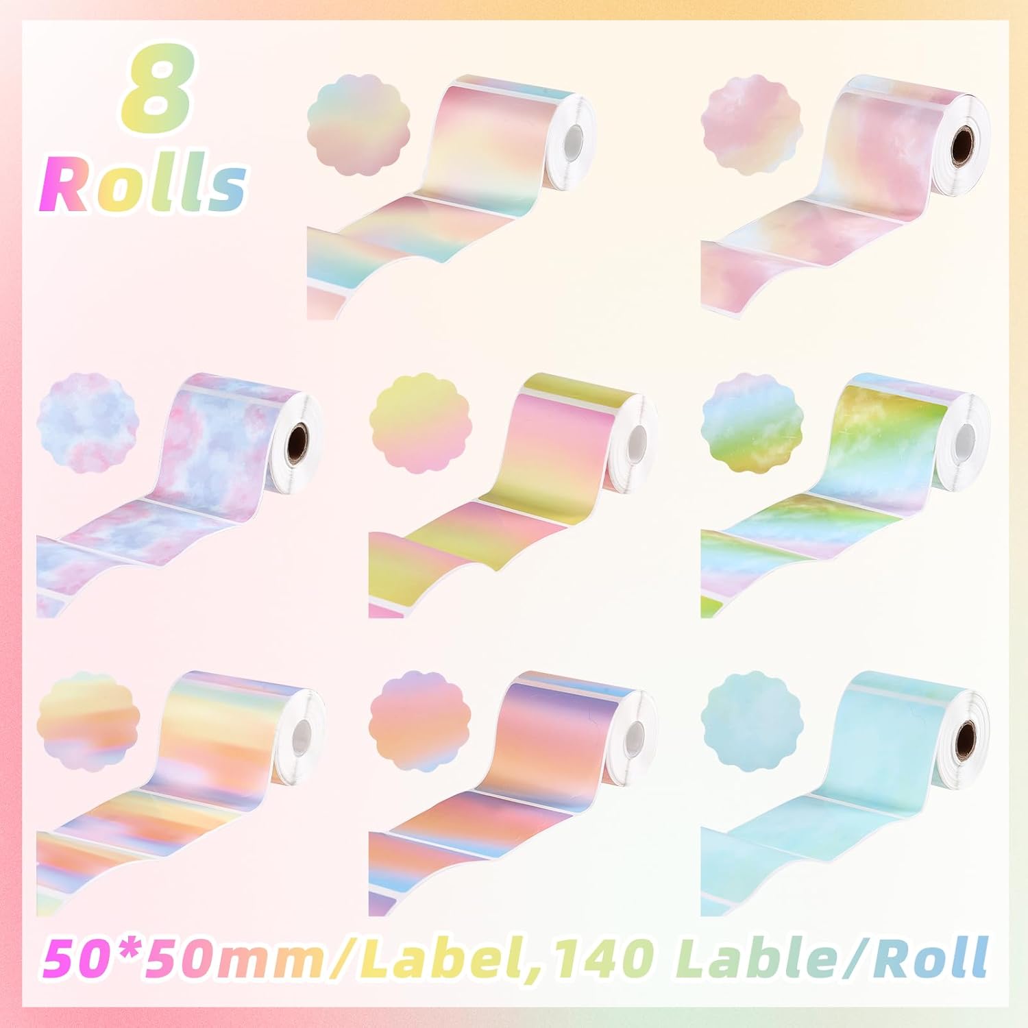 1120 Pcs 2 Inch Gradient Round Thermal Label Waterproof Texture Label Stickers Colorful Circle Thermal Stickers Labels Circle Label for DIY Logo Design Greeting Card Small Business Wrapping - Image 2