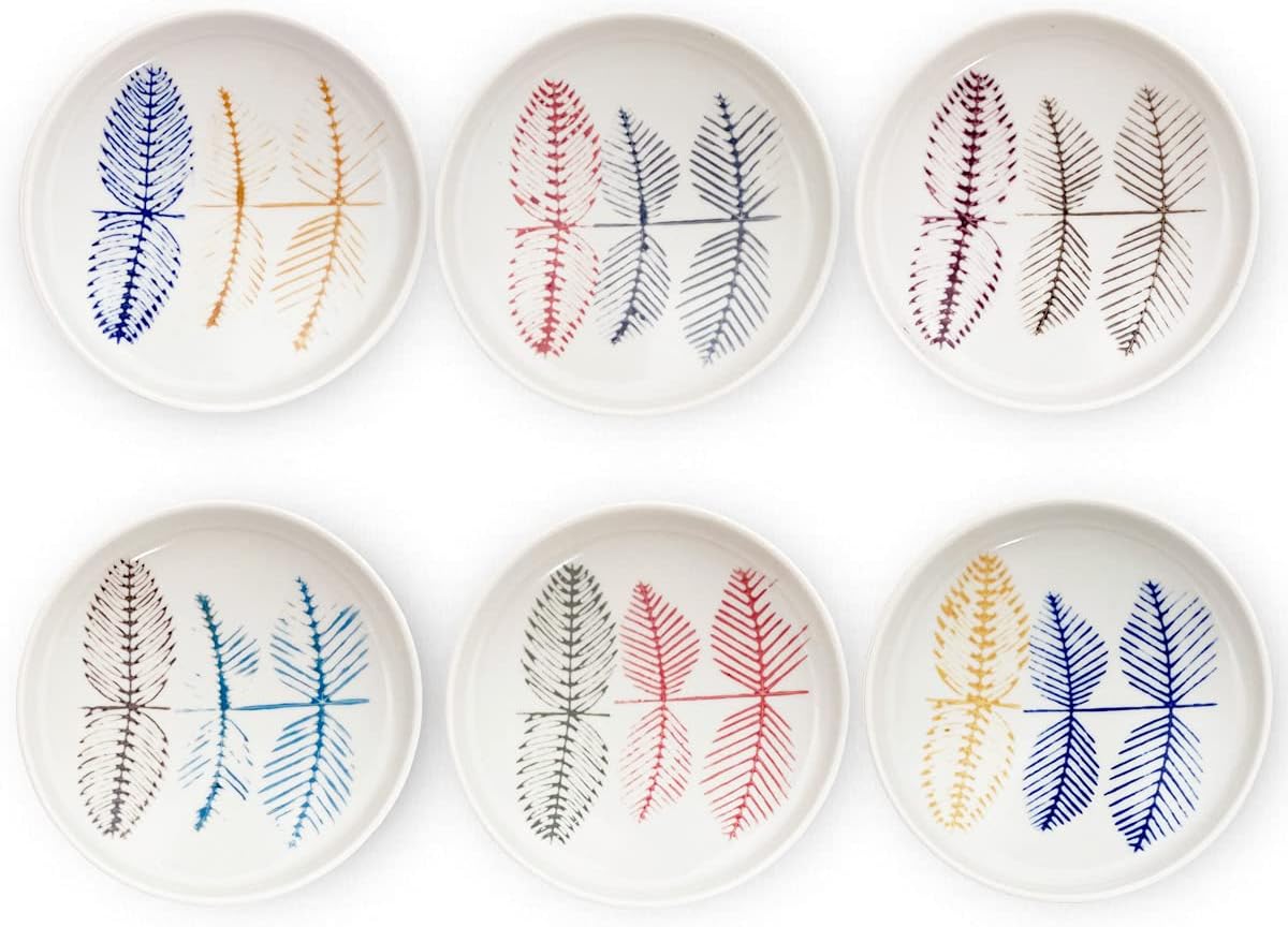 J-kitchens 173544 Tanaru Soy Sauce Dish, Leaf Crest Set, 6 Color Set, Made in Japan, Diameter 4.0 x Height 0.8 inches (10.2 x 2 cm)
