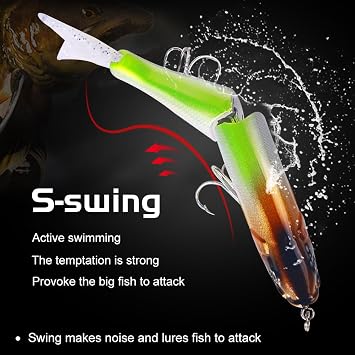 Glide Bait Fishing Lures for Bass, 3 Pcs Jointed Swimbait Kit with Soft Tail, Slow Sinking Life-Like Large Swimbaits, Freshwater Saltwater Hard Bait for Trout Pike Muskies