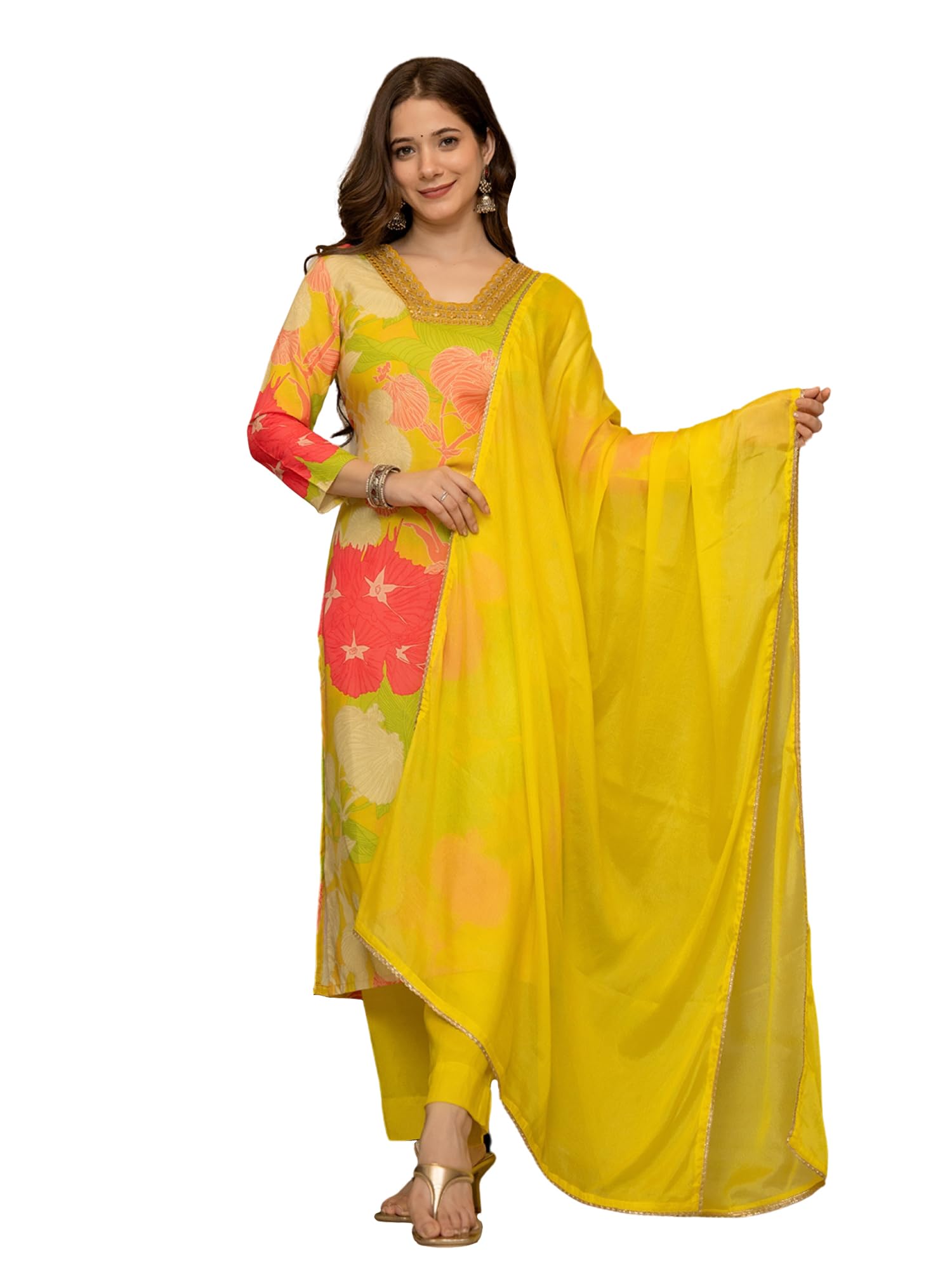 Vaamsi Women's Rayon Blend Floral Straight Printed Kurta Pant With Dupatta | kurta sets for woman