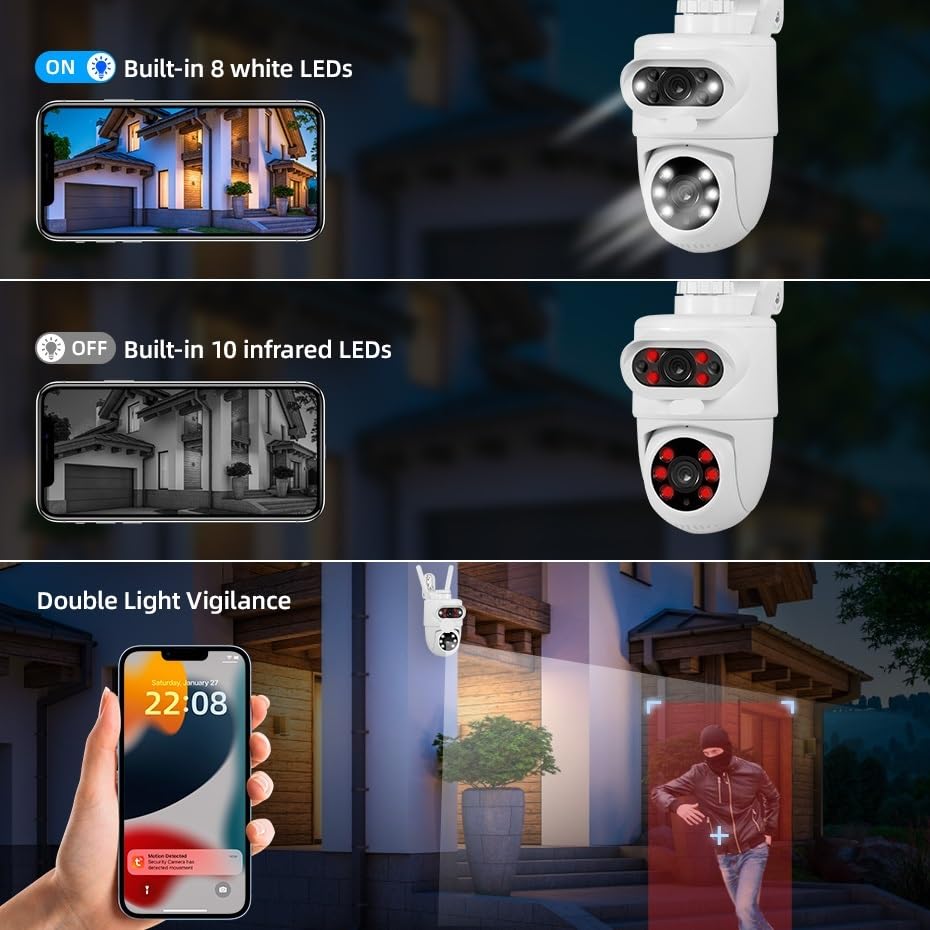 Caméra extérieure WiFi PTZ à Double Objectif 10MP 5K