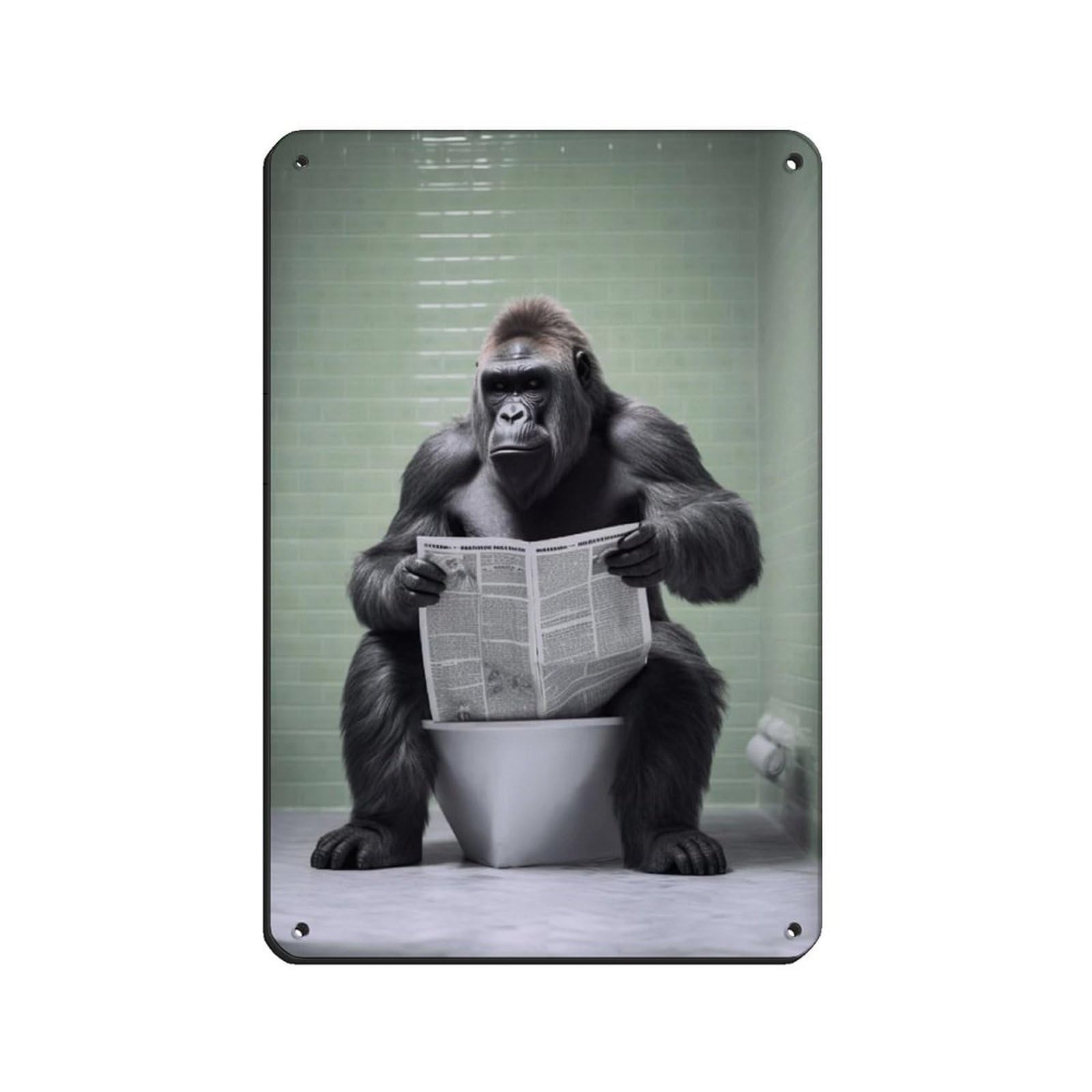 Lxwnze 20L X 30W Cm Gorilla Sitting On The Toilet Reading A Newspaper (4) Retro Poster Metal Tin Sign Chic Art Retro Iron Painting Bar People Cave Cafe Family Garage Poster Wall Decoration 8X12inch(20X30cm)