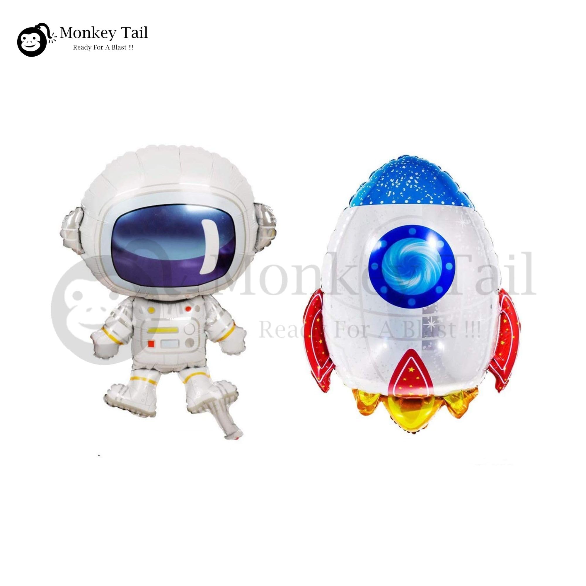 MONKEYTAIL Space Theme Rocket And Astronaut Foil Balloons - Set Of 2, 30 Inch |Ideal For Birthday Celebrations, Space Party Decorations, Science Fair Events, Multi 3