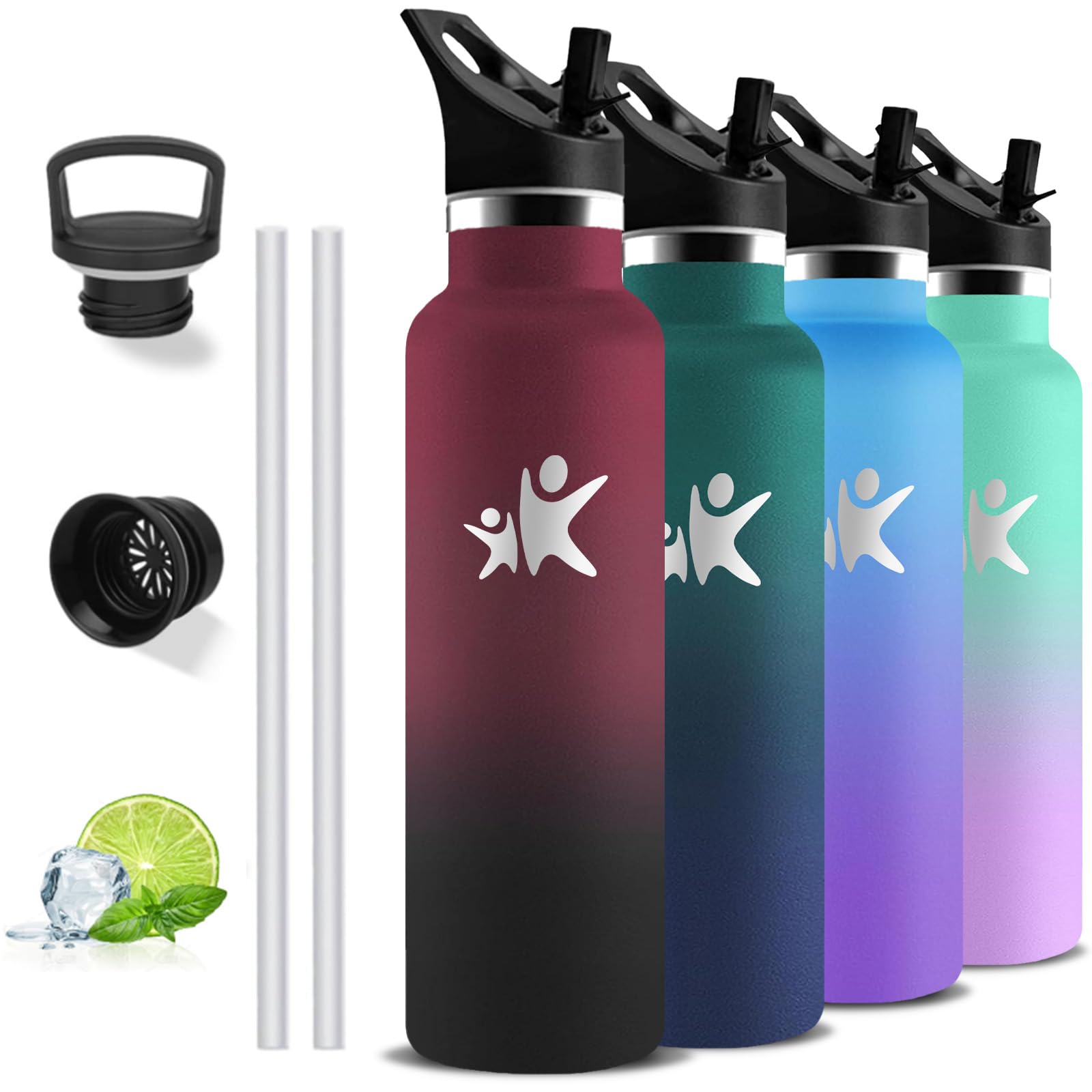 Drinking Bottle, 1 Litre Stainless Steel, Thermos Flask with Straw, BPA-Free Insulated Flask, Double-Walled, Leak-Proof, Can Be Carried, Water Bottle for Hiking, Yoga, Gym