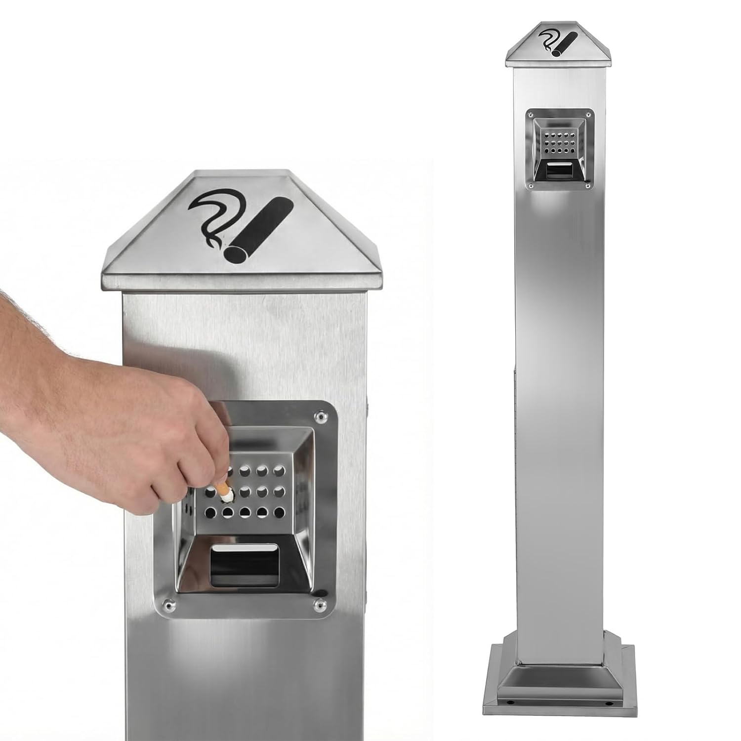 43.7in Removable Standing Ash Bin W/Key Vertical Ashcan Container with Inner Bucket for Home Outside Pool Backyard Office Hotel