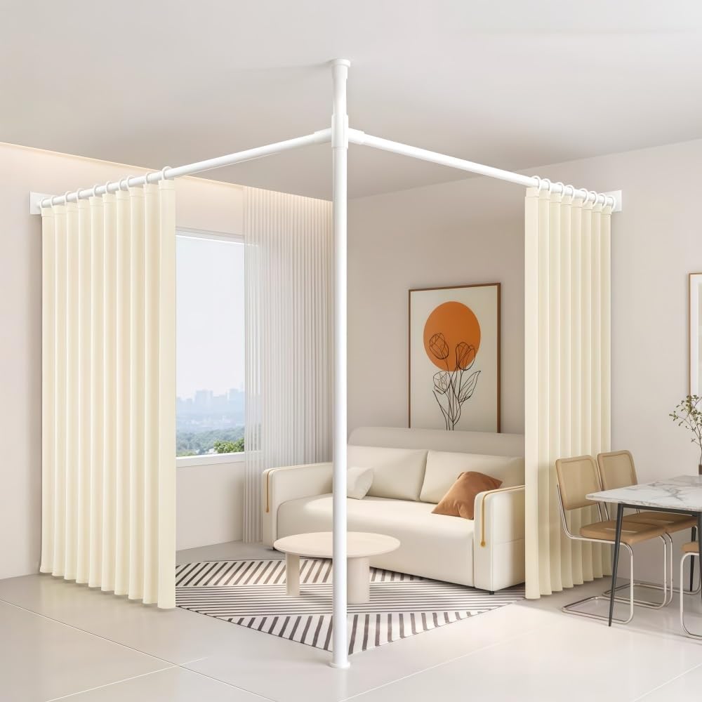 突っ張り式 パーテーション 間仕切りカーテンポール レール 自立式 パーテーション 高度に調整可能 210-310cm 目隠しカーテ