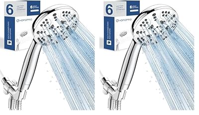 6-Mode High Pressure Handheld Shower Head Set, Consumer Reports Recommended HOPOPRO High Flow Hand Held Showerhead with 59 Inch Hose Bracket Teflon Tape Rubber Washers (Pack of 2)