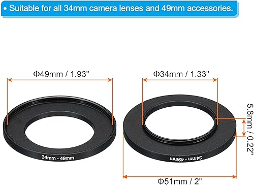 Vista 2 de PATIKIL Anillo escalonado de metal de 1.339 in-1.929 in, anillo adaptador de filtro de lente de cámara, anillo adaptador de filtro de aluminio