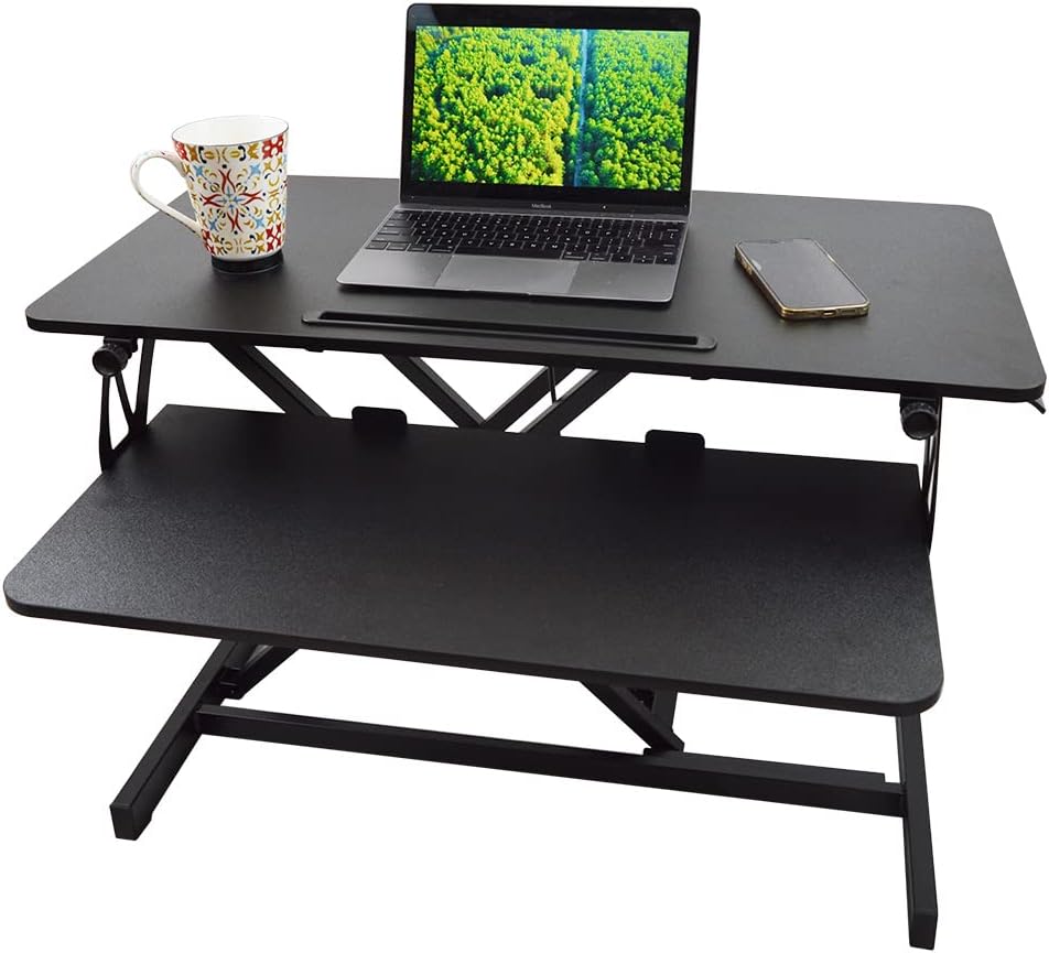 Two Tier Sit and Standing Desk Converter Height Adjustable Table Riser Workstation for Dual Computer Monitors, Laptop, Gaming Desk Larger Surface 800X400MM