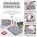 ZLFSRQ 2Pcs Checkered Makeup Bag for Women Large Small Checkered Cosmetic Bag Set Cute Aesthetic Black Makeup Pouch for Purse Travel Toiletry Bags Preppy Pencil Bags Zipper Skincare Storage Organizer