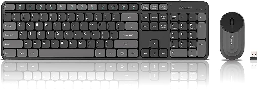 Wireless Keyboard and Mouse Combo, Large Flat Keys, Quiet Click Design, Rechargeable Long Battery, Full Size with Number Pad, Plug & Play for Laptop PC Home OfficeBlack Gray