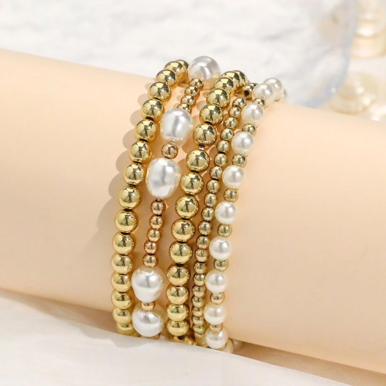 Gold Pearl Beaded Bracelets Pearl Bracelet Stack for Women Pearl Jewelry Gifts Birthday Gifts - Image 7