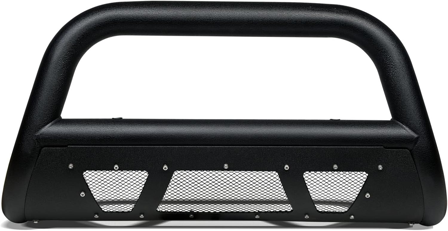 Textured Black Studded Mesh Bull Bar Brush Push Front Bumper Grill Grille Guard with Skid Plate Compatible with 05-21 Frontier / 05-07 Pathfinder / 05-15 Xterra