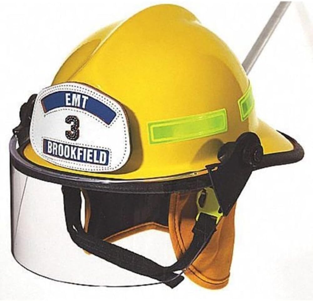 MSA 10100833 Cairns Metro Fire Helmet with 4" Tuffshield, Standard Flannel Liner, Nomex Earlap, Chinstrap with Quick Release, Postman Slide, Bar and Lime/Yellow Reflexite, Yellow