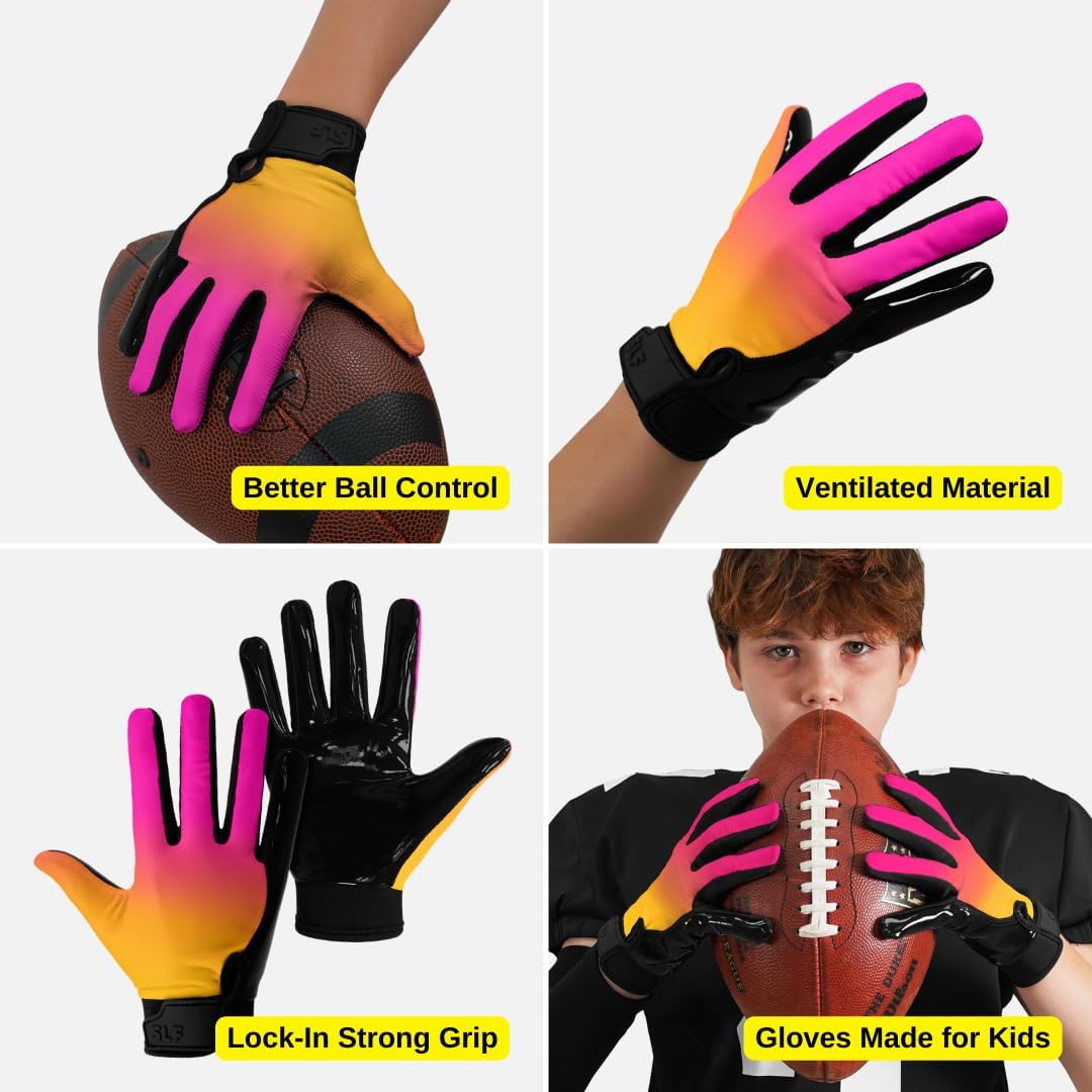 SLEEFS Adult Football Gloves for Men & Women - Wide Receiver Football Gloves with Sticky Grip for Catch Control - Lightweight, Breathable Fit - Durable Glove, Small or Medium