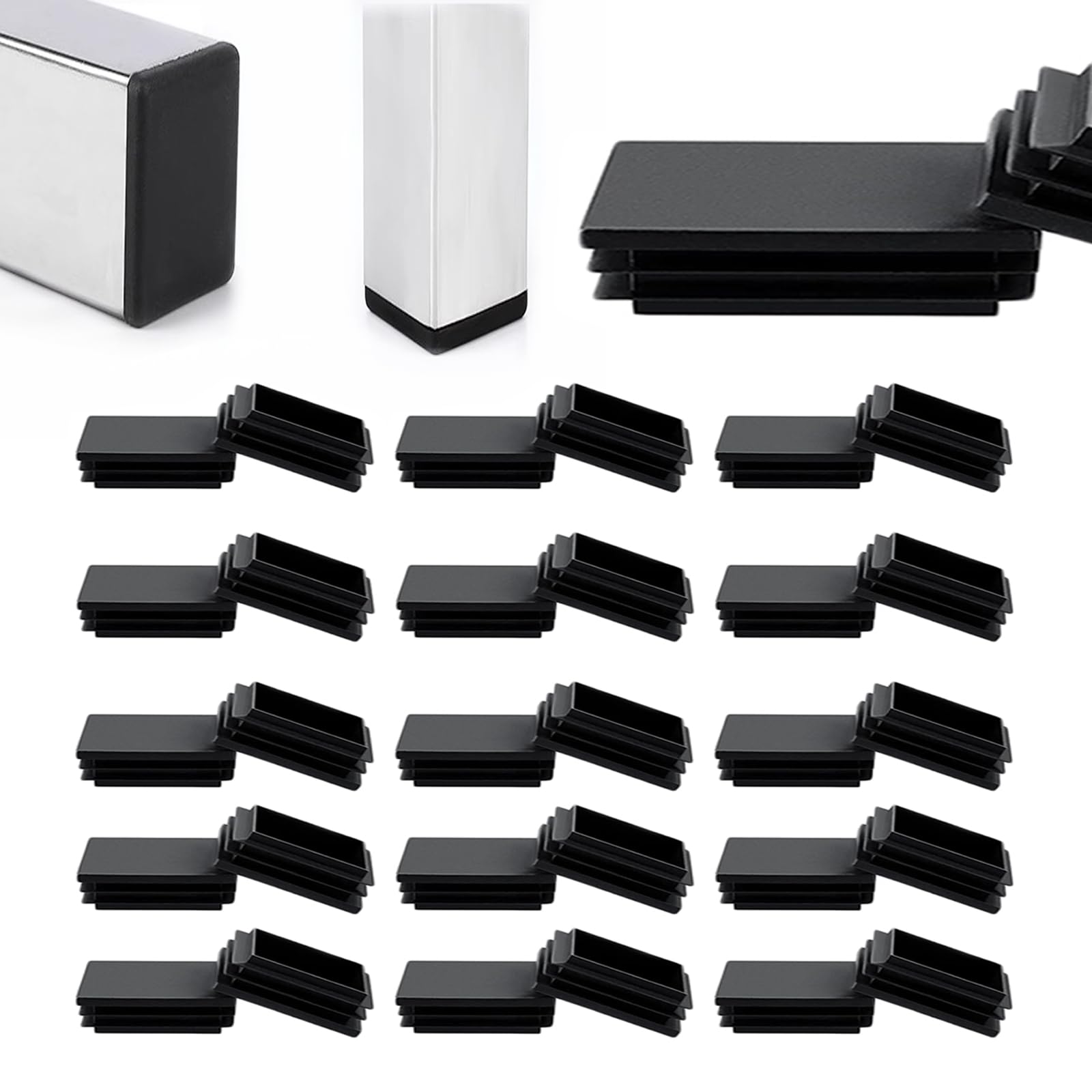 40 Tappi Per Tubi Rettangolari 40x30 Mm HJYZY - Plastica PE, Per Gambe Sedie, Mobili, Nero - Foto 4