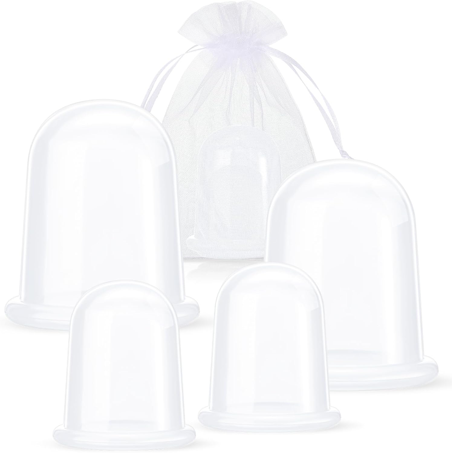 Nuanchu 4 Pcs Silicone Cupping Therapy Set 2 Sizes Silicone Cupping Set Studio and Household Massage Therapy Cups for Cellulite Joint Pain Muscle Pain(Transparent Color)