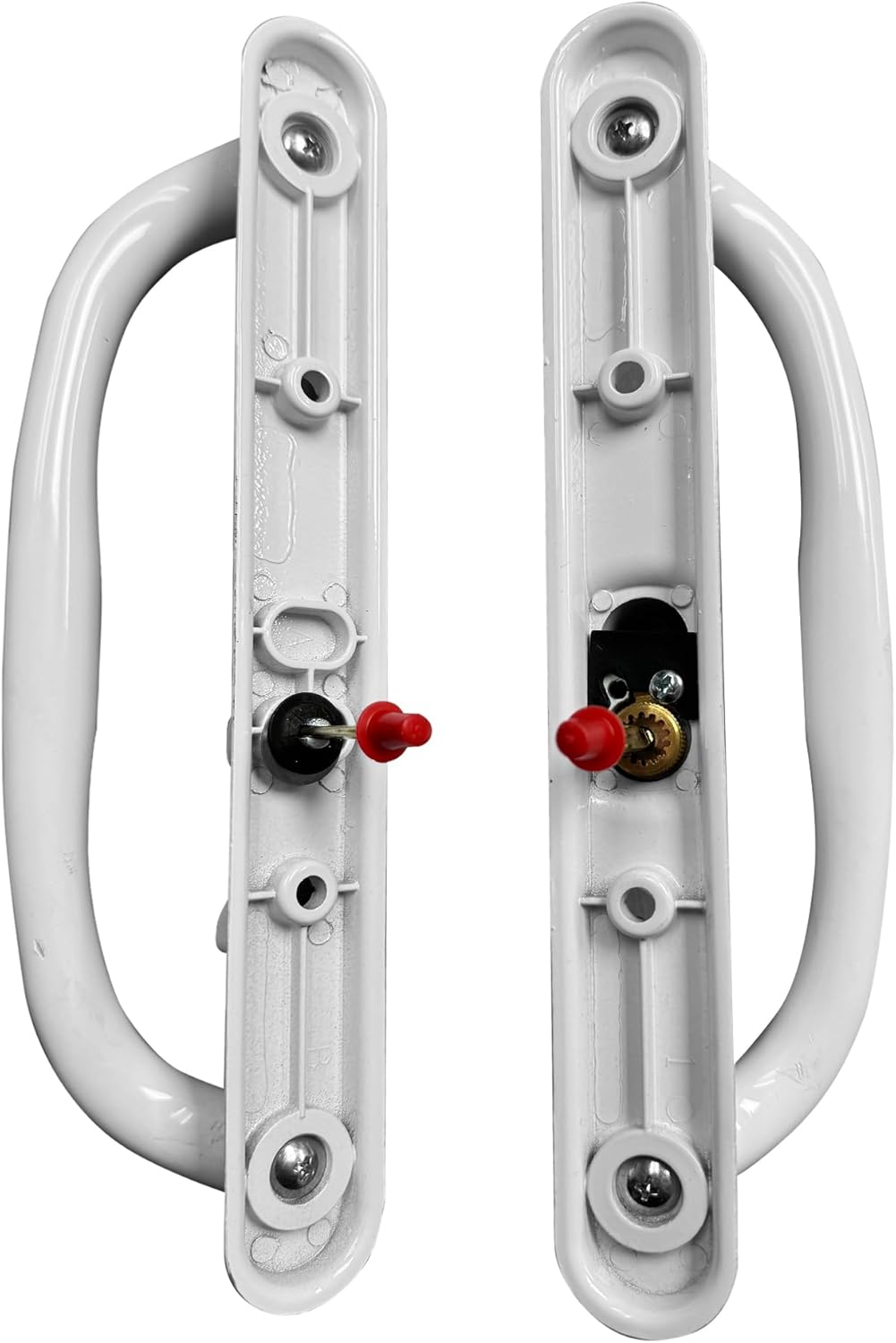 10" Olympus Sliding Patio Glass Door White Offset Pull Handle Set Replacement with Keys fits 3 ¹⁵/₁₆ inches Hole Spacing, and 1-1/4" to 2-1/4" Door Thickness