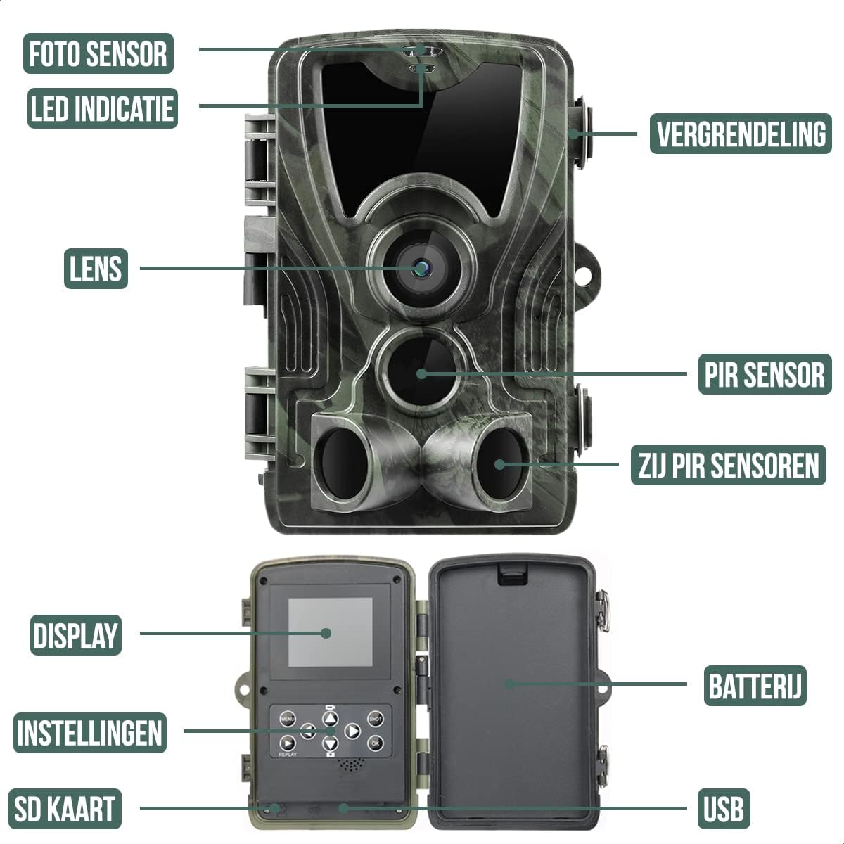 Strex Trail Camera mounted on a tree, showing its waterproof design.