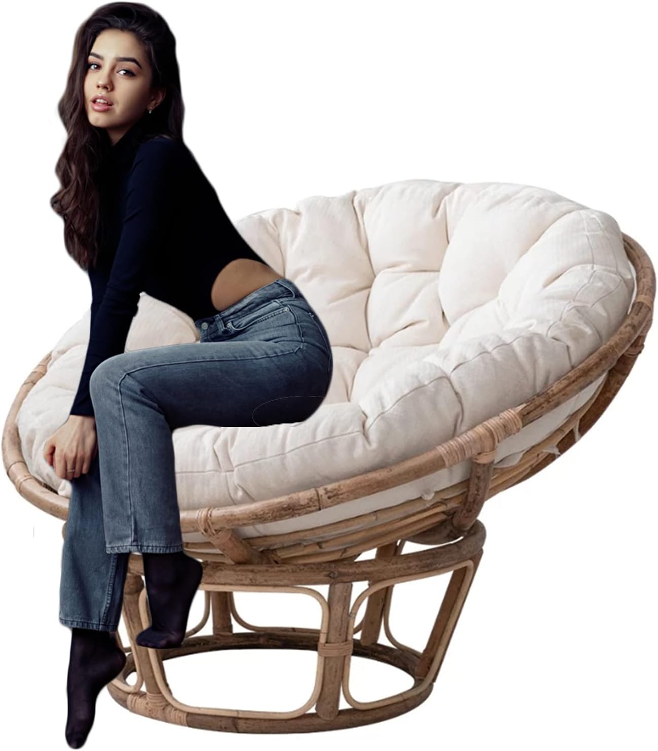 TDHLW Papasan Overstuffed Chair Cushion Egg Shaped Hammock
